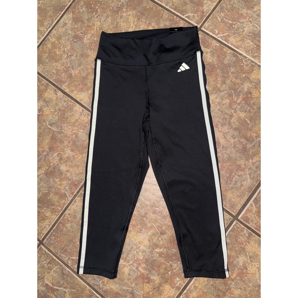Adidas Aeroready High Rise 3/4 Training Leggings Black White Stripes Womens S - Picture 1 of 6